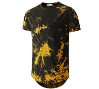 Mens Hip Hop Tie-Dyed Hipster Curve Hem T Shirt - Yellow - Medium