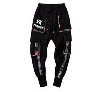 Mens Hip Hop Trousers Punk Cargo Pants Men Multi-Pockets Pants With Rainbow Edge Streetwear Wide Leg Letter Trousers Handsome Personality Techwear Fashion Streamer Pant Oversized Trouser