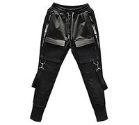 Mens Hip Hop Trousers With Pockets Harem Cargo Pants Mens Rock Style Casual Pants Chain Goth Trouser Straps Tactical Trouser Steampunk Halloween Trousers Ripped Patchwork Sweatpants