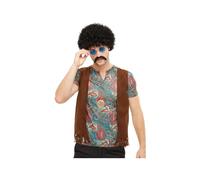 Smiffys Hippie Instant Kit, Multi-Coloured with Wig, Glasses, Tash and Necklace, 1970's Disco Fancy Dress, Adult Dress Up Accessories