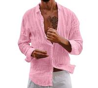 Men's Hippie Shirt Men's Shirt Collar Casual Style with Chest Pocket Classic Casual Shirt Linen Man Shirt Men Long Sleeve Linen Shirt, #3-red, XL