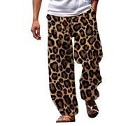 Mens Hippie Trousers - Leopard Print, Harem Pants Mens Japanese Casual 3D Print Trousers Drawstring Pockets Comfortable Lightweight Track Pants Mens Lounge Trousers Jogging Bottoms Coffee