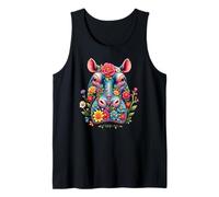 Mens Hippo Face Big Animals Hippopotamus Flowers Floral Art Hippo Tank Top