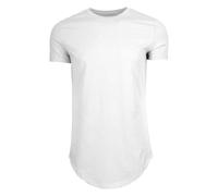 Mens Hipster Curve Hem Tee Summer Casual Crewneck Gym Top Solid Scallop Longline Droptail T Shirts (White,L)