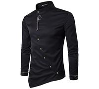 Mens Hipster Mandarin Collar Shirts Slim Fit Long Sleeve Casual Button Down Oxford Dress Shirt Basic Solid Tops Tees Black