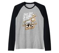 Mens Hit Like A Girl Says My Proud Softball Dad Softball Raglan Baseball Tee