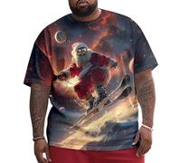 Men's Holiday Basic Tee, Christmas Santa Oversized T-Shirt, Loose Fit Round Neck, Summer Fashion Top, for Daily and Vacation Wear,7XL