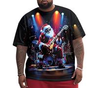 Men's Holiday Festive Tee, Oversized Christmas T-Shirt, Santa Graphic, Crew Neckline, Loose Fit Top for Casual Apparel,7XL