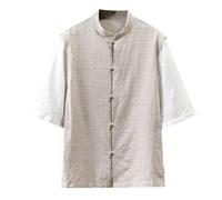 Mens Holiday Shirts, 2025 Summer Men's Casual Shirt Crew Neck Patchwork Design Five Quarter Sleeve Relaxed Fit Breathable Top