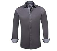 Mens Holiday Shirts Fit Formal Blouse 2024 Fashion Mens Fashion Casual Solid Color Personality Long Sleeve Shirt Youth Fashion Casual Cardigan Shirt Men's Shirt with Contrast Cuffs (Dark Gray, XXXL)