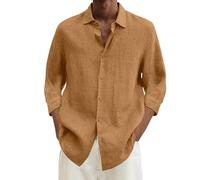 Mens Holiday Shirts Long Sleeve Mens Long Sleeve Beach Shirt Linen Cotton Shirt Regular Fit Solid Shirts Lightweight Uv Protection Tops Button Lapel Top Seaside Party Top Casual Hawaiian Tops