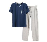 Men's Homewear Set Of Short Sleeved Long Trousers With Pockets Casual Style Can Be Worn Outside The Home Clothing Comfortable Indoor Slipper