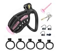 Mens Honeycomb Chastity Cage with 5 Arc Rings and Urethral Tube, Black, Male Popular Chastity Devices -LA37UKW (C4B:Z)