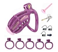 Mens Honeycomb Chastity Cage with 5 Arc Rings and Urethral Tube, Purple, Male Popular Chastity Devices -LA36UKW (C4Z:Z)