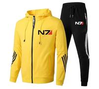 Men's Hooded Athletic Tracksuit, Long Sleeve Full Zip Active Jacket for Mass Effect N7, Jogging Sweatpants Sweatsuit 2 Piece, Casual Gym Exercise Running Sport Sweat Suit,Yellow-s