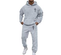 Men's Hooded Athletic Tracksuit Sweatsuit Long Sleeve Full-Zip Jogging Sweatpants 2 Piece Patchwork Sportsuits Workout Sets Y2K Jogging Suit Christmas (Grey, M)
