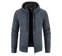 Mens Hooded Cardigans UK Clearance Fleece Jacket Mens Fleece Lined Knitted Cardigan Hoodie Full Zip Knitted Jumper Sweatshirt Thicken Long Sleeve Sweater Warm Winter Coat