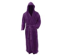 Mens Hooded Dressing Gowns Fleece Extra Thick Long Mens Soft Warm Flannel Fleece Bathrobe Dressing Gown Shawl Collar Super Cozy Bathrobe Long Sleeved Robe Coat Winter Hooded Housecoat