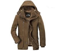 Men's Hooded Fleece Jackets warmth Full Zip Plaid Casual Padded Jacket with Fleeced Lining Windproof Coats Men's Winter Parka Jackets Puffer Long Coats (UK, Alpha, L, Regular, Tall, Brown)