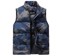 Mens Hooded Gilet，Men'S Stand Collar Vest Quilted Vest Jacket Outdoor Vest Camo Blue Quilted Waistcoat Sleeveless Vest Men Jacket Windproof Zippers Bodywarmer For Men Teens,Xxl
