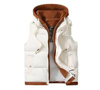 Mens Hooded Gilet Padded Down Vests Fake Two-Piece Quilted Puffer Gilets with Drawtring Thick Windproof Sleeveless Jacket Fashion Casual Waistcoats for Running Hiking Horse Riding