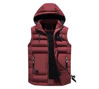 Mens Hooded Gilet Quilted Packable Vests Puffer Padded Gilets Sleeveless Jacket with Zip Pockets Warm Windproof Outerwear Waistcoats for Winter Outdoor Work Sports Running