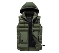 Mens Hooded Gilet Quilted Packable Vests Puffer Padded Gilets Sleeveless Jacket with Zip Pockets Warm Windproof Outerwear Waistcoats for Winter Outdoor Work Sports Running