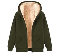 Mens Hooded Jackets, Unisex Sherpa Fleece Lined Hoodie Jacket Oversized Zip Up Warm Sweatshirt Fall Winter Thick Hooded Sweater Coat Outdoor Thermal Outerwear with Pockets Army Green