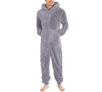 Men's Hooded Loungewear Onesies Solid Colour Plush Long Sleeve Threaded Zip Comfortable Casual Lightweight Soft Classic Winter Warm Cozy Snuggle Fleece Nightwear Pyjamas Gray