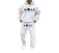 Mens Hooded Plain Tracksuit 2 Piece Sweatshirt and Joggers for Men Fleece Tracksuit Sets Gym Casual Exercise Running Sport Sweatsuit Jogger Set Matching Sherpa Hoodie and Sweatpants Xmas (White,L)