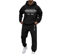 Mens Hooded Plain Tracksuit Fleece Sweatshirt Hoodie and Jogging Bottoms, Winter Warm Loungewear with Kangaroo Pocket & Drawstring Waist Sweat Outfit Sets Gym Track Suit Xmas (Black, M)