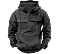 Men's Hooded Pullover Black with Many Pockets Sweat Jacket Long Sleeve Cargo Jacket Slim Fit Sweatshirt Hoodie Plain Stand-Up Collar Training Jacket Sweatshirt Jacket, gray, XL