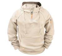 Men's Hooded Pullover Hoodie Men's with Zip, Cotton Long Sleeve Hoodie Plain Basic Sweatshirt Casual Hooded Jacket Half Zip Sports Jacket with Sleeve Pocket Leisure Jacket, khaki, 3XL