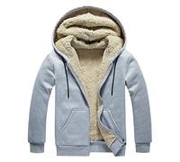 Men's Hooded Pullover, Lined Hoodie, Oversized Solid Fleece Jacket, Thermal Outdoor Sweat Jacket with Drawstring, Winter Jacket, Zip, Hooded Jacket, Windproof, Thick Sweatshirt, gray, L
