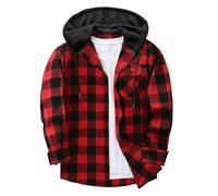 Men's Hooded Shirts Jacket Lined Plaid Hoodies Shirt Buttons Down Padded Check Lumberjack Jacket Mens Long Sleeve Shirt Down Lined Warm Jackets Men's Casual Plaid Shirts for Men Regular