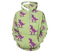 Men's Hooded Sweatshirt 3D Cute Tyrannosaurus Rex Full Printed Drawstring Pullover Top Fashion Loose Ferocious Animals Hoodie Long-Sleeved Autumn Winter Sports Blouse Sage Green