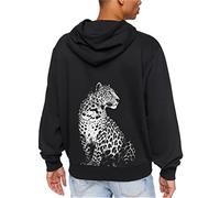Men's Hooded Sweatshirt Animal Leopard Pattern Print Hoodie Unisex Hip Hop Long Sleeve Pullover Sweatshirt with Pocket Black