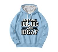 Men's Hooded Sweatshirt IDK IDC IDGAF Graphic Hoodie,Sky Blue S