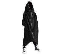 Men's Hooded Sweatshirt, Men's Solid Colour Full Zip Sweatshirts Long Sleeve with Pocket Extra Long Cardigan Loose Fashion Chic Sweatshirts, Black, L
