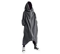 Men's Hooded Sweatshirt, Men's Solid Colour Full Zip Sweatshirts Long Sleeve with Pocket Extra Long Cardigan Loose Fashion Chic Sweatshirts, grey, XL