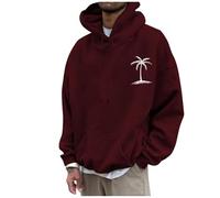 Men's Hooded Sweatshirt, Simple Fashionable Hooded Pullover, Coconut Tree Motif, Oversized Hoodie, Y2k Hip Hop Streetwear, Sweatshirts, Casual Sports Shirt, Suitable for Various Scenarios, Wine Red, S