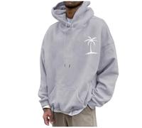 Men's Hooded Sweatshirt, Simple Fashionable Hooded Pullover, Coconut Tree Motif, Oversized Hoodie, Y2k Hip Hop Streetwear, Sweatshirts, Casual Sports Shirt, Suitable for Various Scenarios, gray, S