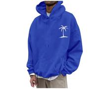 Men's Hooded Sweatshirt, Simple Fashionable Hooded Pullover, Coconut Tree Motif, Oversized Hoodie, Y2k Hip Hop Streetwear, Sweatshirts, Casual Sports Shirt, Suitable for Various Scenarios, blue, 4XL