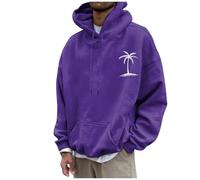 Men's Hooded Sweatshirt, Simple Fashionable Hooded Pullover, Coconut Tree Motif, Oversized Hoodie, Y2k Hip Hop Streetwear, Sweatshirts, Casual Sports Shirt, Suitable for Various Scenarios, purple, 4XL