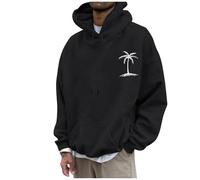 Men's Hooded Sweatshirt, Simple Fashionable Hooded Pullover, Coconut Tree Motif, Oversized Hoodie, Y2k Hip Hop Streetwear, Sweatshirts, Casual Sports Shirt, Suitable for Various Scenarios, black, L