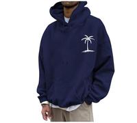 Men's Hooded Sweatshirt, Simple Fashionable Hooded Pullover, Coconut Tree Motif, Oversized Hoodie, Y2k Hip Hop Streetwear, Sweatshirts, Casual Sports Shirt, Suitable for Various Scenarios, navy, XL