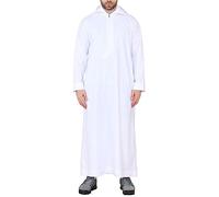 Mens Hooded Thobe Hood Jubba Nehru Stand Collar Islamic Clothing Muslim Kaftan Robe Saudi Slim Regular Fit