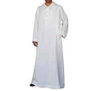 Men's Hooded Thobe Longline Kaftan Jubba with Drawstring Neck Casual Muslim Robe for Daily Lounge Wear Comfortable Linen Middle Eastern Attire