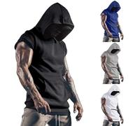 Men's Hooded Vests Sleeveless Gym Hoodie with Pocket Casual Printed Tank Top Spring Summer Athletic Vest Muscle Bodybuilding T-Shirt Plain Color Running Undershirt Athletic Sports Sleeveless T Shirts