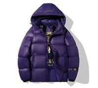 Men's Hooded Winter Coat Puffer Jacket Water-Resistant Down Jackets Coats Warm Thicken Ski Coat with Zipper Pockets,Purple,XXL
